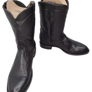 NEW ALLENS Men 10" Roper Lizard Western Cowboy Boot Black Leather Size 10 EE